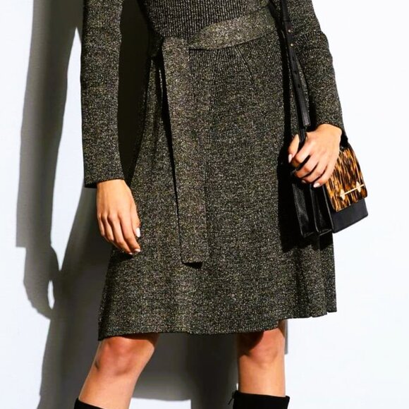 Alex Marie Nicole | Tie Front Sweater Dress Black/Gold | Size Large Women's - Picture 14 of 16